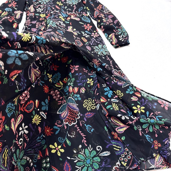 Reformation sz M Long Sleeves Maxi Dress In Black Floral V Neck Front Split - Picture 5 of 9